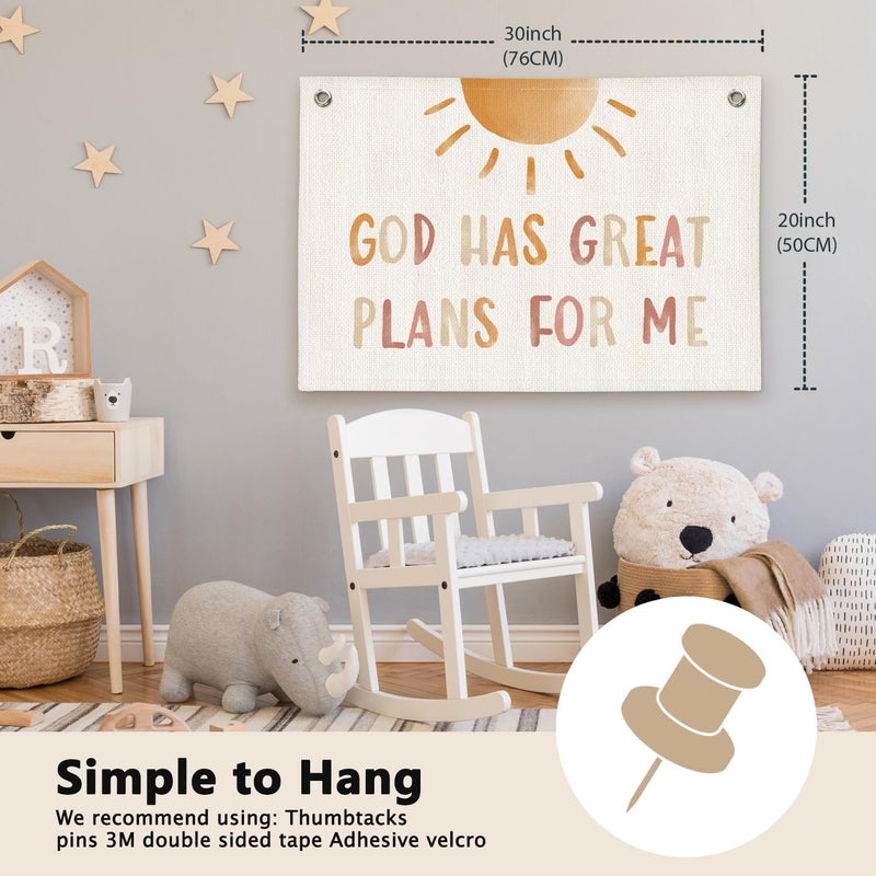 ETVISO Christian Bible Verse Boho Sunshine Nursery Room Decor - Linen Banner Wall Hanging Canvas Banner Flag Decor for Kids Nursery Toddler Bedroom Playroom - Image 2